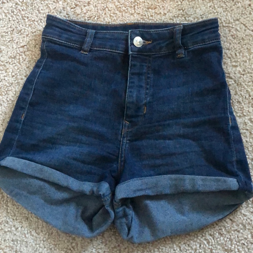 H&M High-waisted dark-wash denim shorts